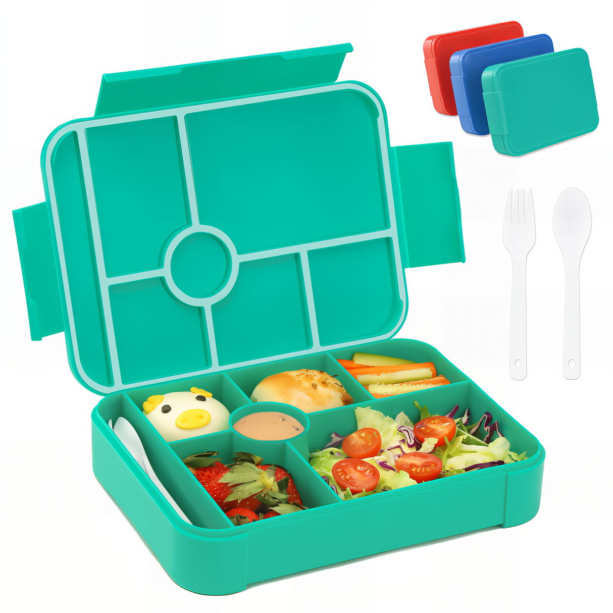 Lunch Box 1350 ml, Leak-Proof Lunch Box with 7 Compartments, Bento Box Adults with Cutlery