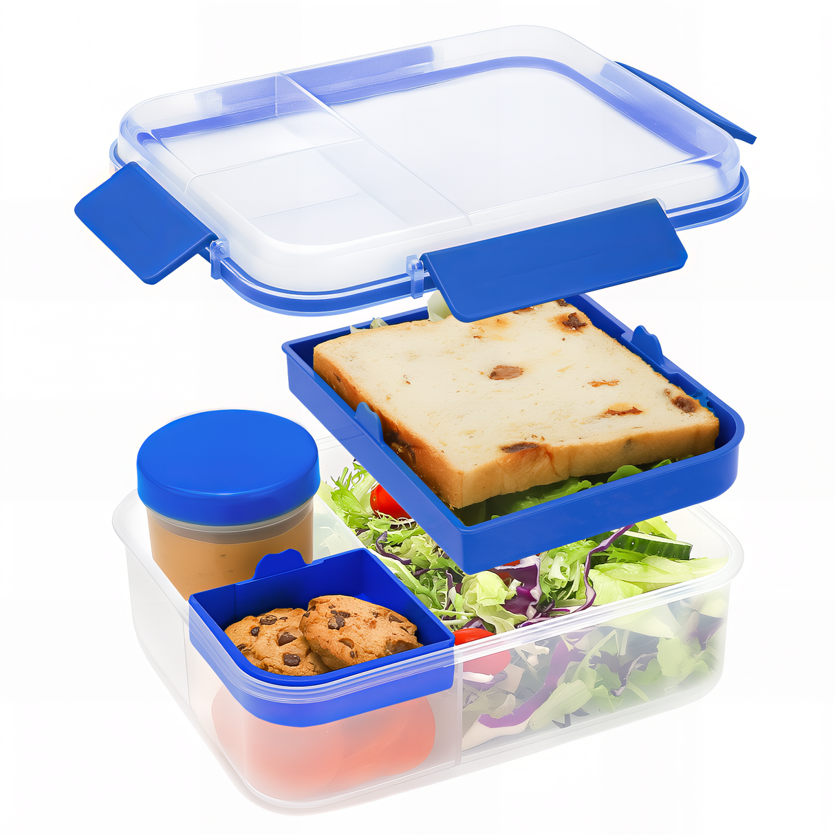 Bento Box 1600ML,Lunchbox Salad Lunch Container to Go with Compartment Tray,Bento Lunch Box Salad Bowl with Dressing Container