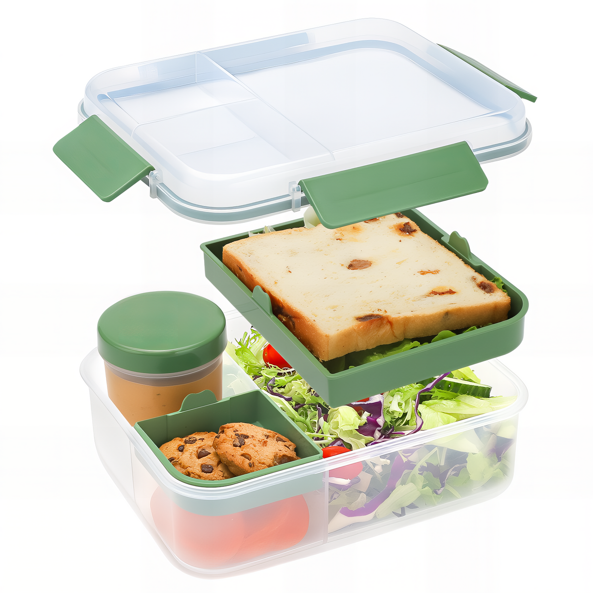 Bento Box 1600ML,Lunchbox Salad Lunch Container to Go with Compartment Tray,Bento Lunch Box Salad Bowl with Dressing Container