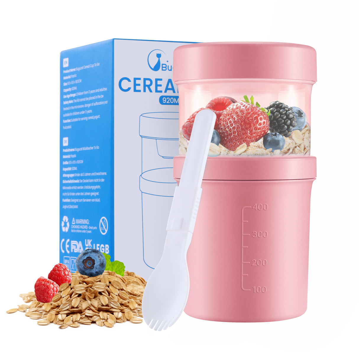 MüSlibecher to Go Mug 560 ml + 360 ml, Cereal Cup, Leak-Proof Yoghurt Cup Salad Cup with Spoon