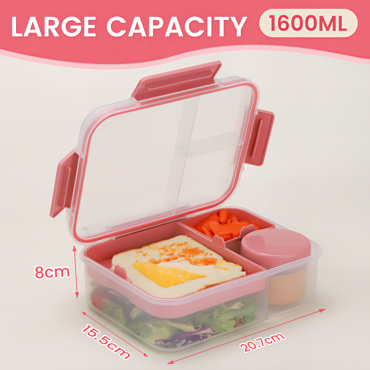 Bento Box 1600ML,Lunchbox Salad Lunch Container to Go with Compartment Tray,Bento Lunch Box Salad Bowl with Dressing Container