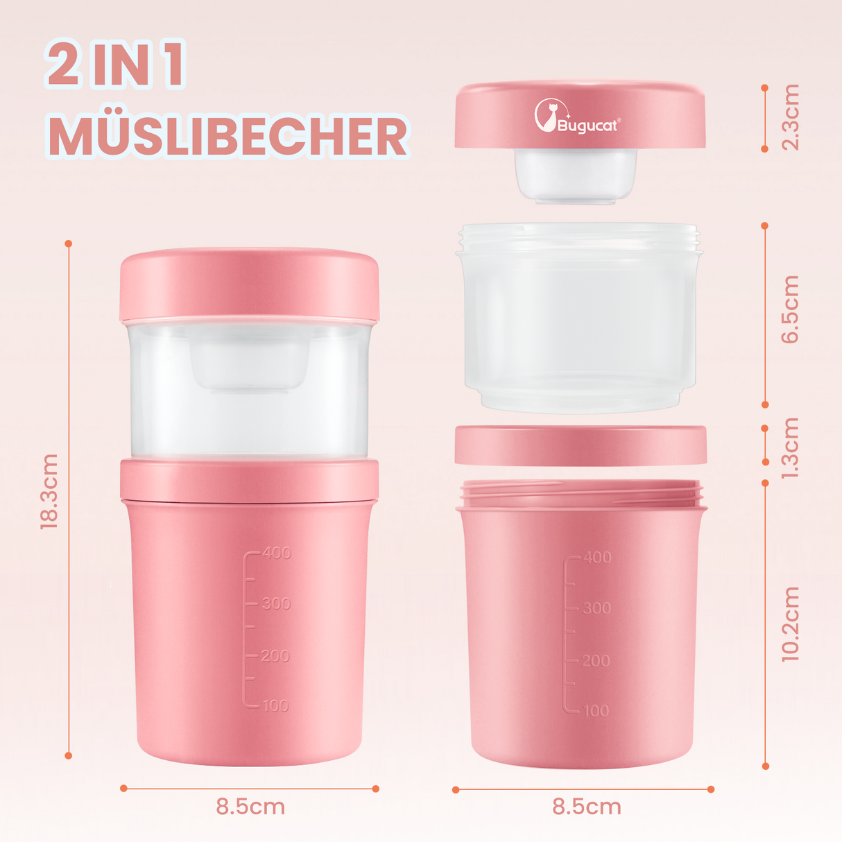 MüSlibecher to Go Mug 560 ml + 360 ml, Cereal Cup, Leak-Proof Yoghurt Cup Salad Cup with Spoon