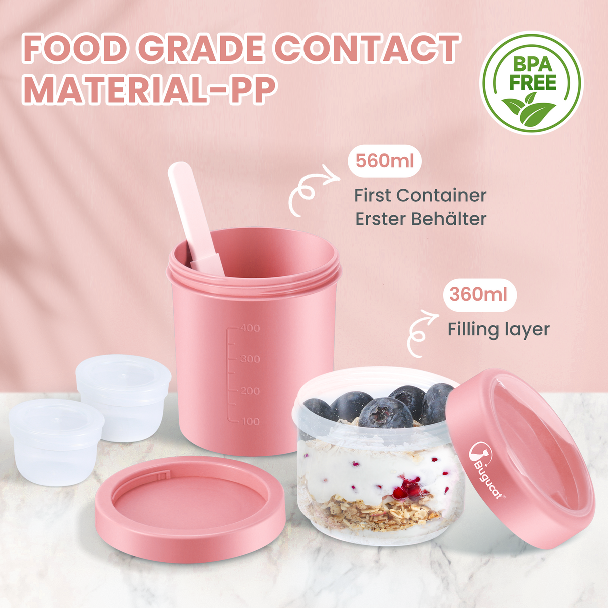 MüSlibecher to Go Mug 560 ml + 360 ml, Cereal Cup, Leak-Proof Yoghurt Cup Salad Cup with Spoon