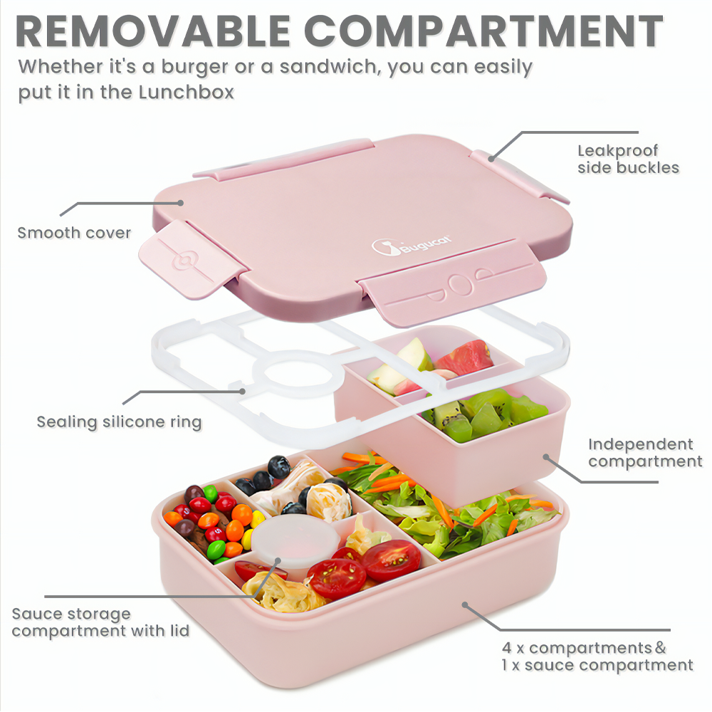5-compartment Bento Box, Sealed Lunch Boxes, Smell Proof