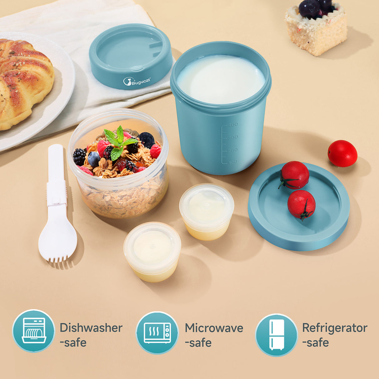 MüSlibecher to Go Mug 560 ml + 360 ml, Cereal Cup, Leak-Proof Yoghurt Cup Salad Cup with Spoon