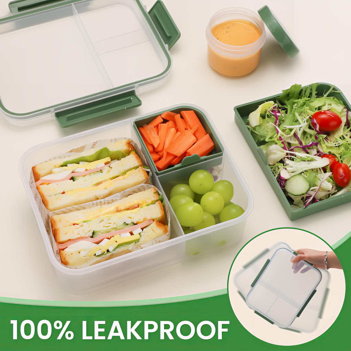 Bento Box 1600ML,Lunchbox Salad Lunch Container to Go with Compartment Tray,Bento Lunch Box Salad Bowl with Dressing Container