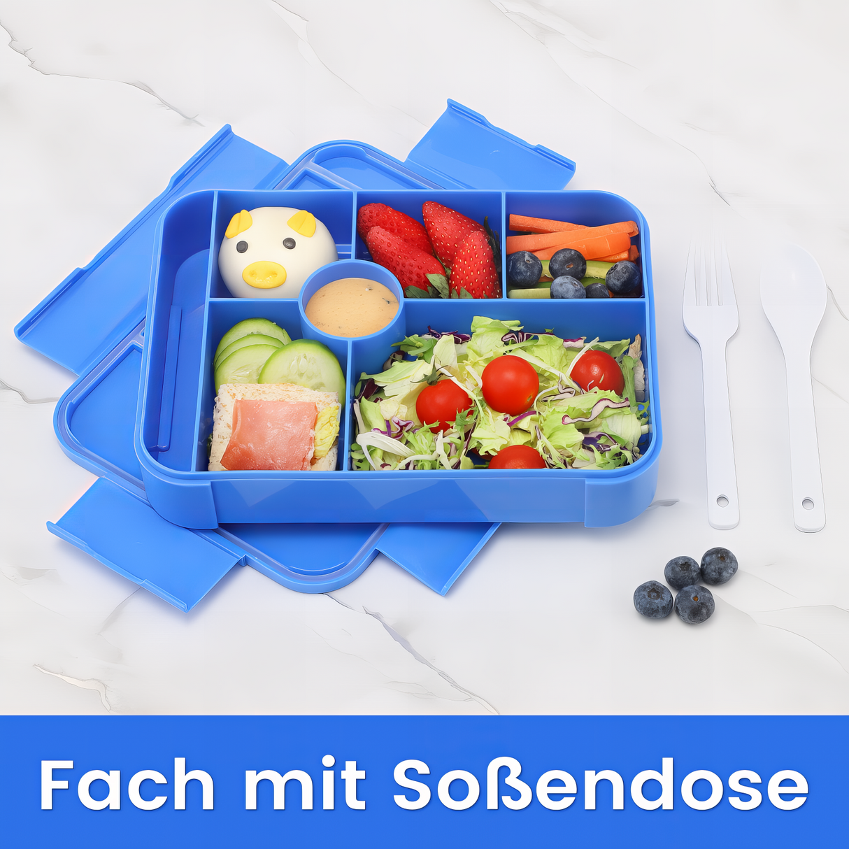 Lunch Box 1350 ml, Leak-Proof Lunch Box with 7 Compartments, Bento Box Adults with Cutlery