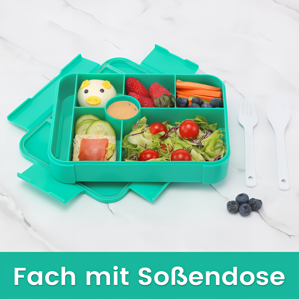 Lunch Box 1350 ml, Leak-Proof Lunch Box with 7 Compartments, Bento Box Adults with Cutlery