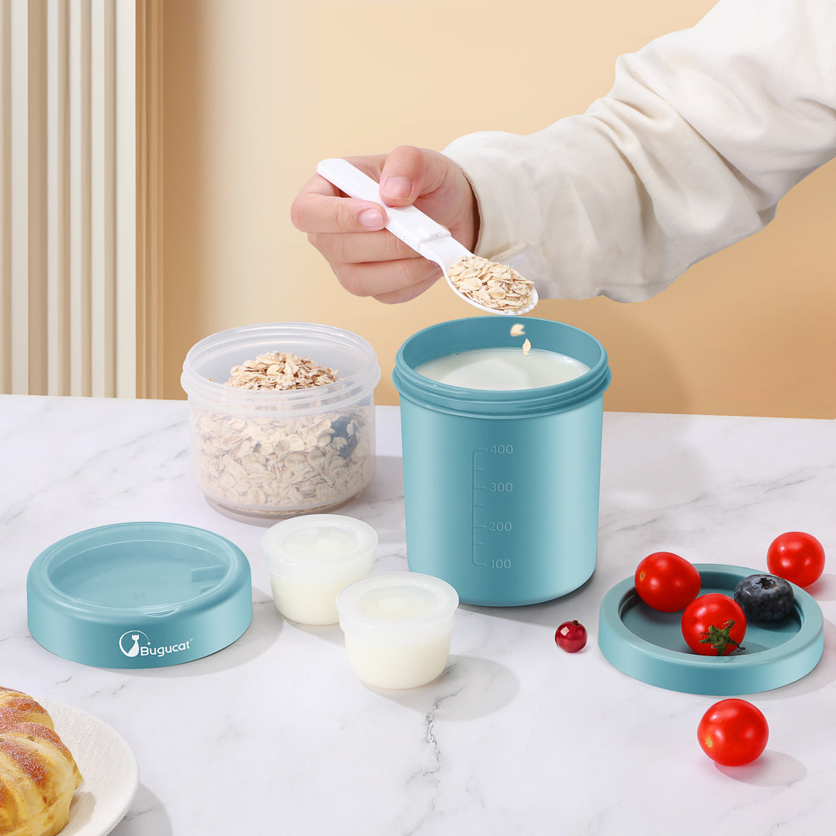 MüSlibecher to Go Mug 560 ml + 360 ml, Cereal Cup, Leak-Proof Yoghurt Cup Salad Cup with Spoon