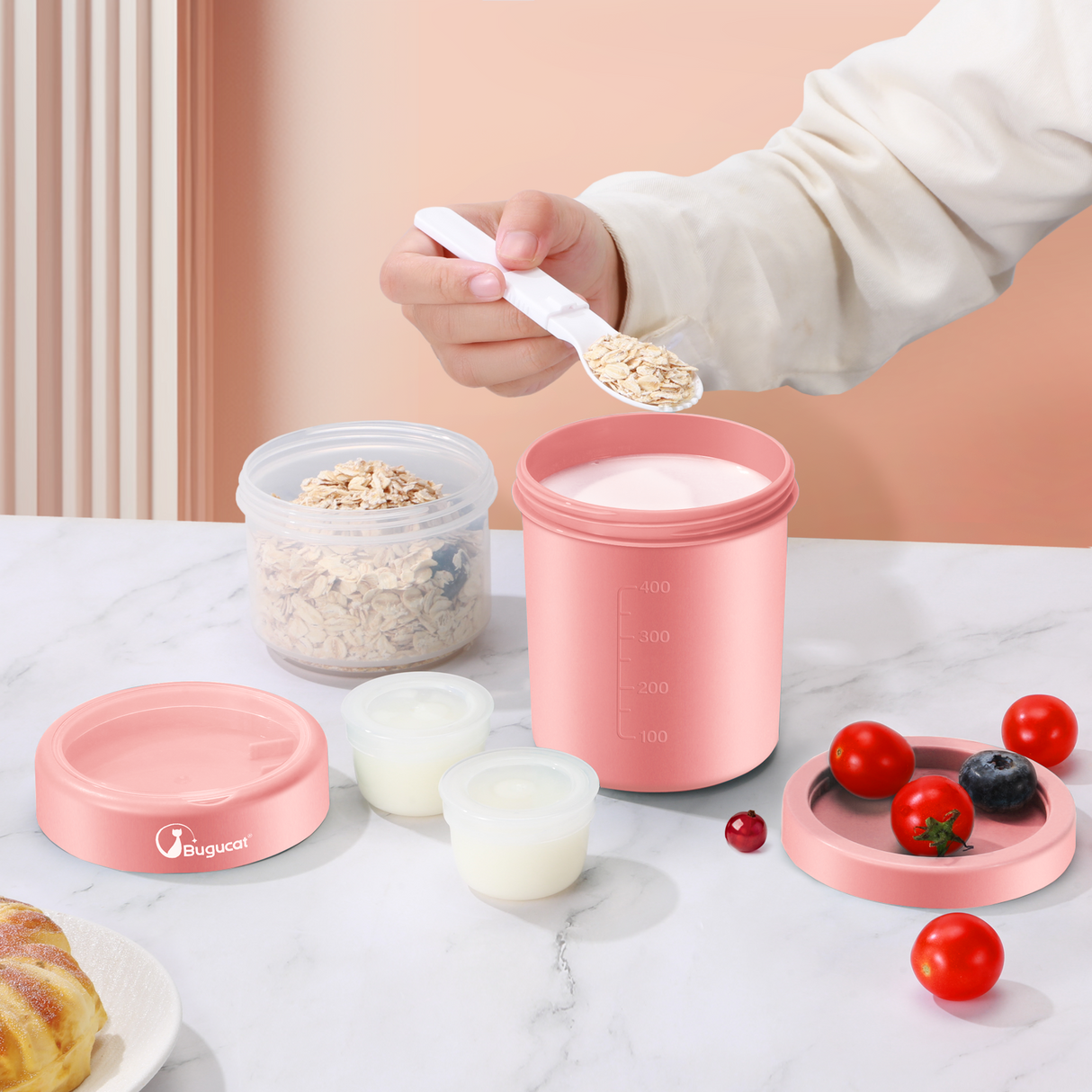 MüSlibecher to Go Mug 560 ml + 360 ml, Cereal Cup, Leak-Proof Yoghurt Cup Salad Cup with Spoon