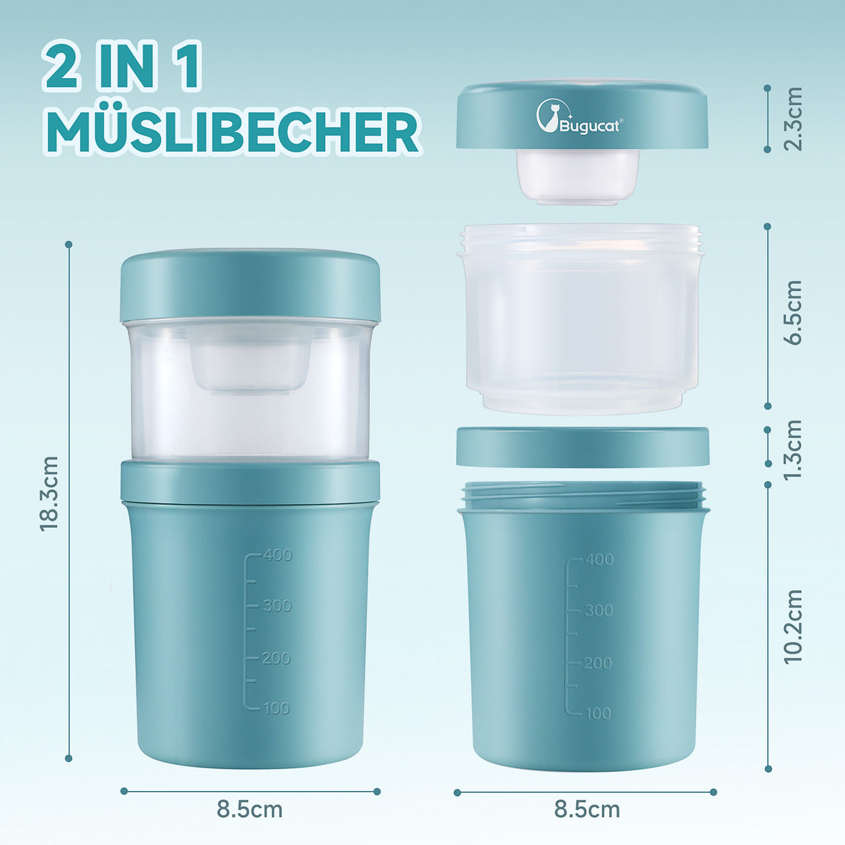 MüSlibecher to Go Mug 560 ml + 360 ml, Cereal Cup, Leak-Proof Yoghurt Cup Salad Cup with Spoon