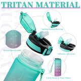 Water Bottle 1L, Drinks Bottle with Straw and Time Markings, Leak Proof Sport Jug Reusable, BPA Free Tritan Water Storage Container for Gym Outdoor Cycling Fitness Outdoor, 1 Click Open