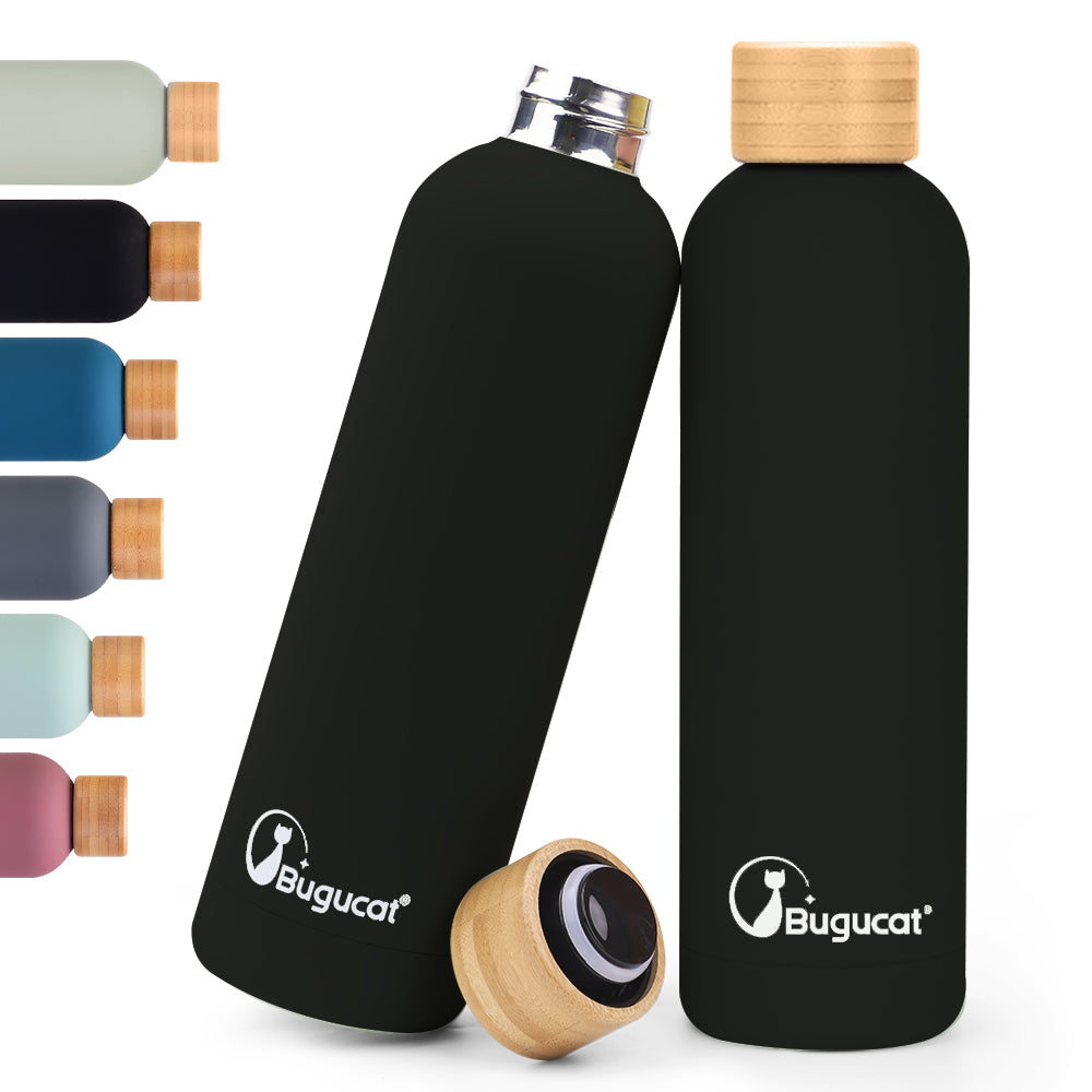 Bugucat Water Bottle 750ML,Leakproof Drinking Bottle Thermo Flask,Insulated Stainless Steel Water Bottle Reusable