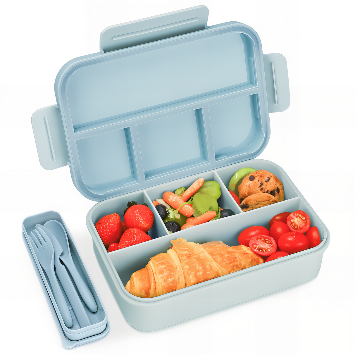 Lunch Box 1300ML,Leak-Proof Bento Lunch Box with 4 Compartments,Kids Lunch Box Bento Box Adult with Cutlery