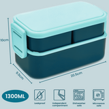 Bento Lunch Box 1300ML,2 in 1 Stackable Lunch Box Bento Boxes,2 Layer 3 Compartments Leak Proof Lunchbox for Adults Kids