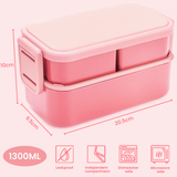 Bento Lunch Box 1300ML,2 in 1 Stackable Lunch Box Bento Boxes,2 Layer 3 Compartments Leak Proof Lunchbox for Adults Kids