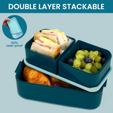 Bento Lunch Box 1300ML,2 in 1 Stackable Lunch Box Bento Boxes,2 Layer 3 Compartments Leak Proof Lunchbox for Adults Kids