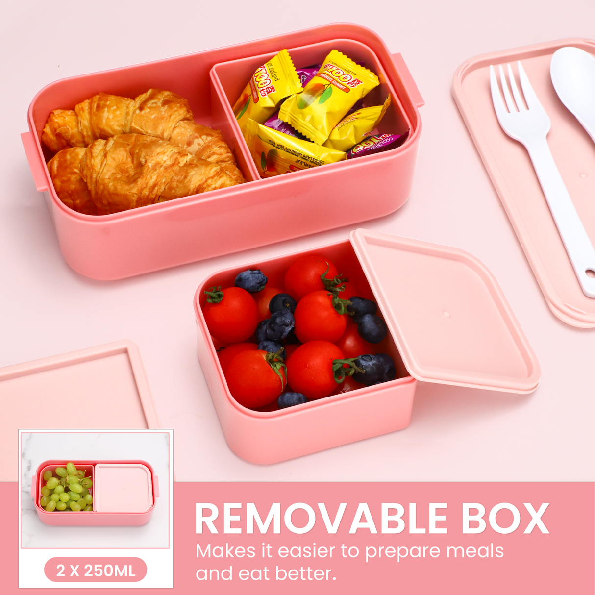 Bento Lunch Box 1300ML,2 in 1 Stackable Lunch Box Bento Boxes,2 Layer 3 Compartments Leak Proof Lunchbox for Adults Kids