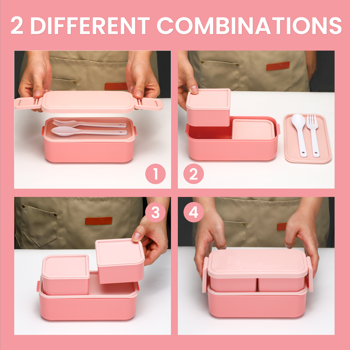 Bento Lunch Box 1300ML,2 in 1 Stackable Lunch Box Bento Boxes,2 Layer 3 Compartments Leak Proof Lunchbox for Adults Kids