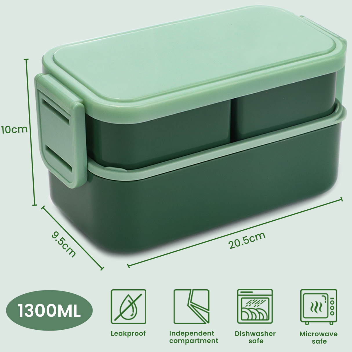 Bento Lunch Box 1300ML,2 in 1 Stackable Lunch Box Bento Boxes,2 Layer 3 Compartments Leak Proof Lunchbox for Adults Kids