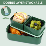 Bento Lunch Box 1300ML,2 in 1 Stackable Lunch Box Bento Boxes,2 Layer 3 Compartments Leak Proof Lunchbox for Adults Kids