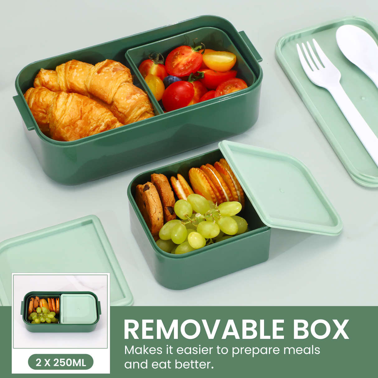 Bento Lunch Box 1300ML,2 in 1 Stackable Lunch Box Bento Boxes,2 Layer 3 Compartments Leak Proof Lunchbox for Adults Kids