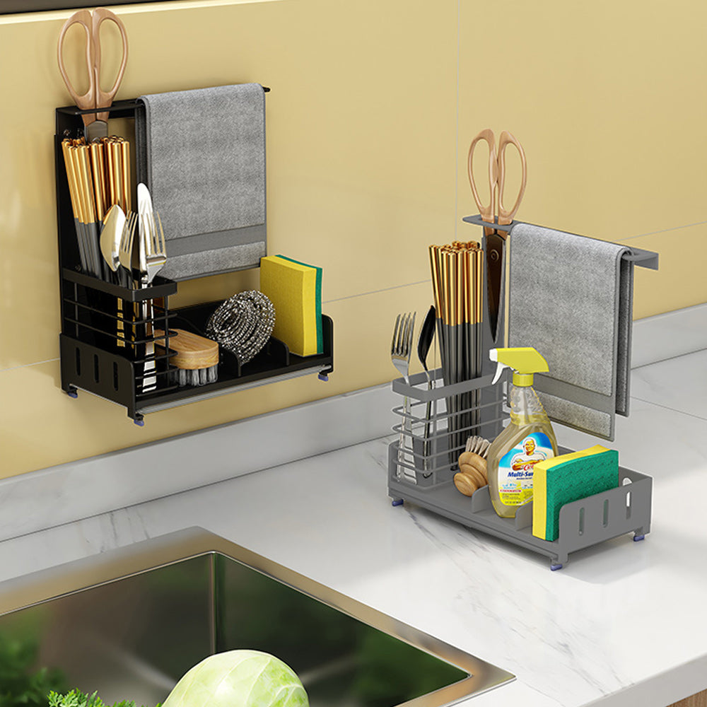 Bugucat Sink Caddy Organiser, Sponge Holder Sink Organiser, Kitchen Sink Caddy with Drain Pan Tray, Sponge Brush Holder