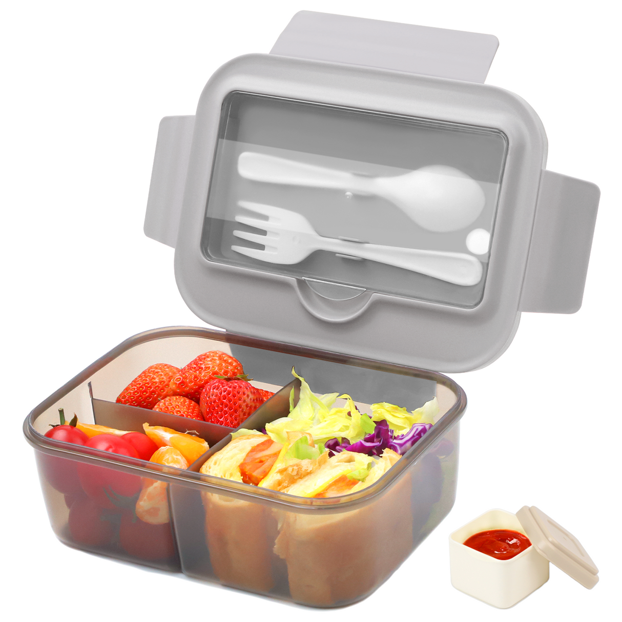 Bento Box for Adults, Bento Lunch Box, 1400ml Lunch Box with 3 Compartments for Cutlery