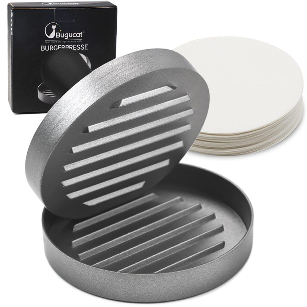 Buguacat Burger Press 50 Patty Papers Set - Antiadhésif Hamburger Press Patty Maker Moule avec des feuilles de papier de cire Patty Viande Boeuf Porc Agneau Fromage Halal Noix Veg Veggie Burger Maker pour Barbecue Barbecue Grill