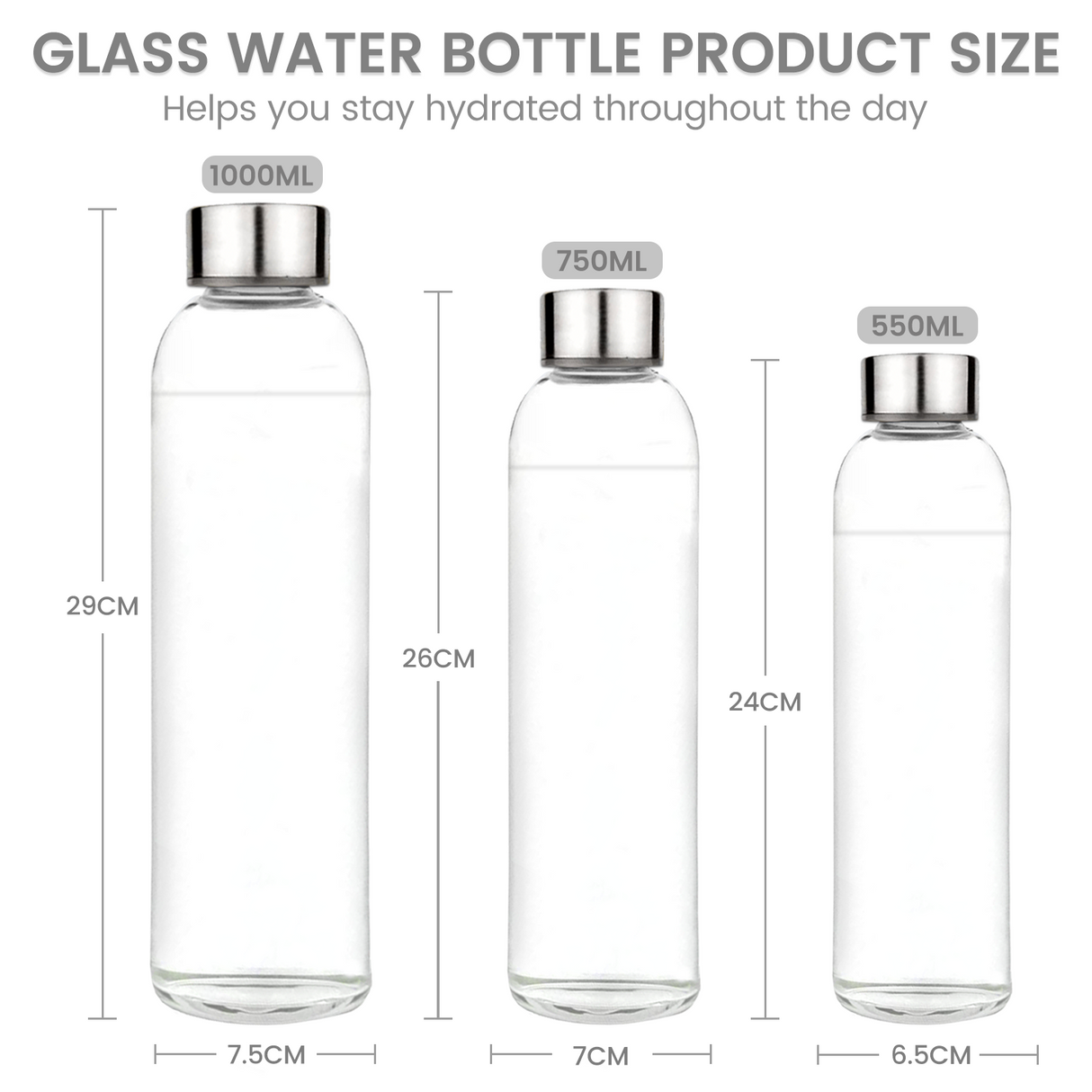 Borosilicate Glass Water Bottles 750ML，Juice Beverage Container BPA-Free Leak Proof