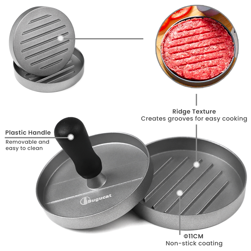 Buguacat Burger Press 50 Patty Papers Set - Antiadhésif Hamburger Press Patty Maker Moule avec des feuilles de papier de cire Patty Viande Boeuf Porc Agneau Fromage Halal Noix Veg Veggie Burger Maker pour Barbecue Barbecue Grill