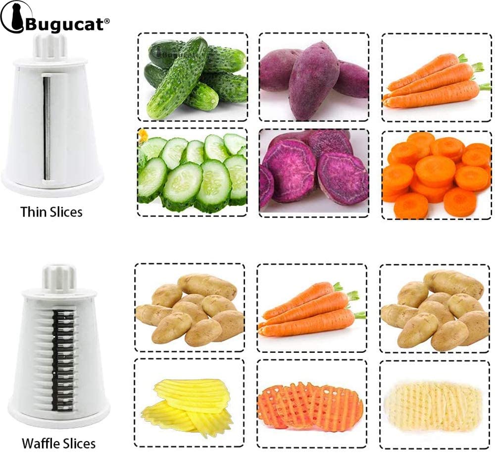 Bugucat Vegetable Chopper, Vegetable Cutter, Cheese Grater, Potato Cutter, Mandoline Slicer, Peeler Food Salad Chopper, Vegetable Slicer Spiralizer with 5 Interchangeable Stainless Steel Blades