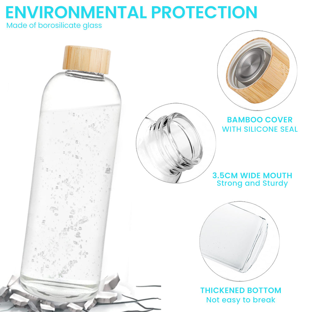 1L Thickened Glass Water Bottle with Stainless Steel Lid Cold