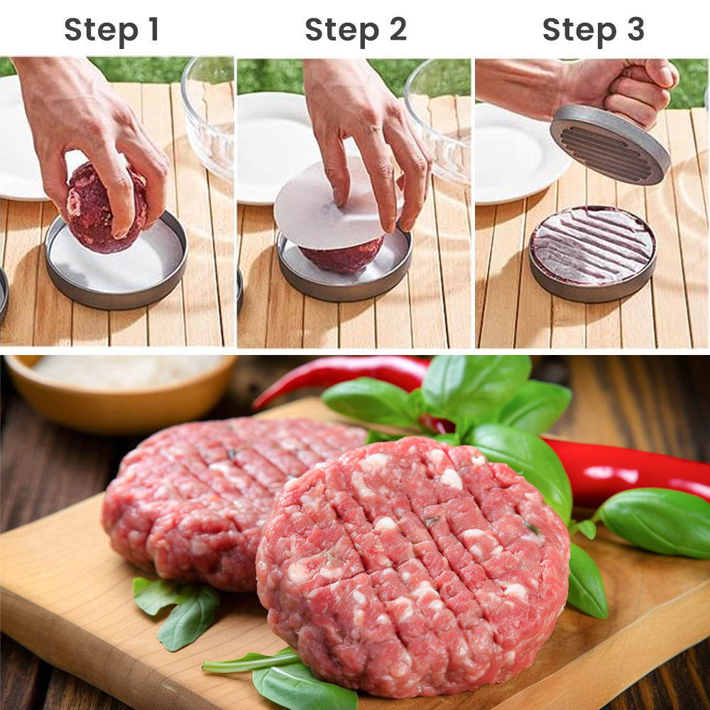 Buguacat Burger Press 50 Patty Papers Set - Antiadhésif Hamburger Press Patty Maker Moule avec des feuilles de papier de cire Patty Viande Boeuf Porc Agneau Fromage Halal Noix Veg Veggie Burger Maker pour Barbecue Barbecue Grill