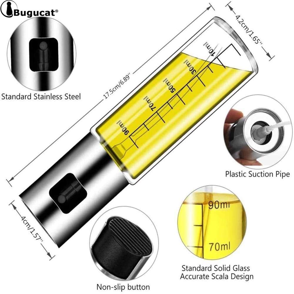 Oil Sprayer Dispenser 100ml 3 PCS, Vinegar Sprayer, Dressing Spray, Grilling Olive Oil Glass Bottle with Brush Portable, Premium 304 Stainless Steel