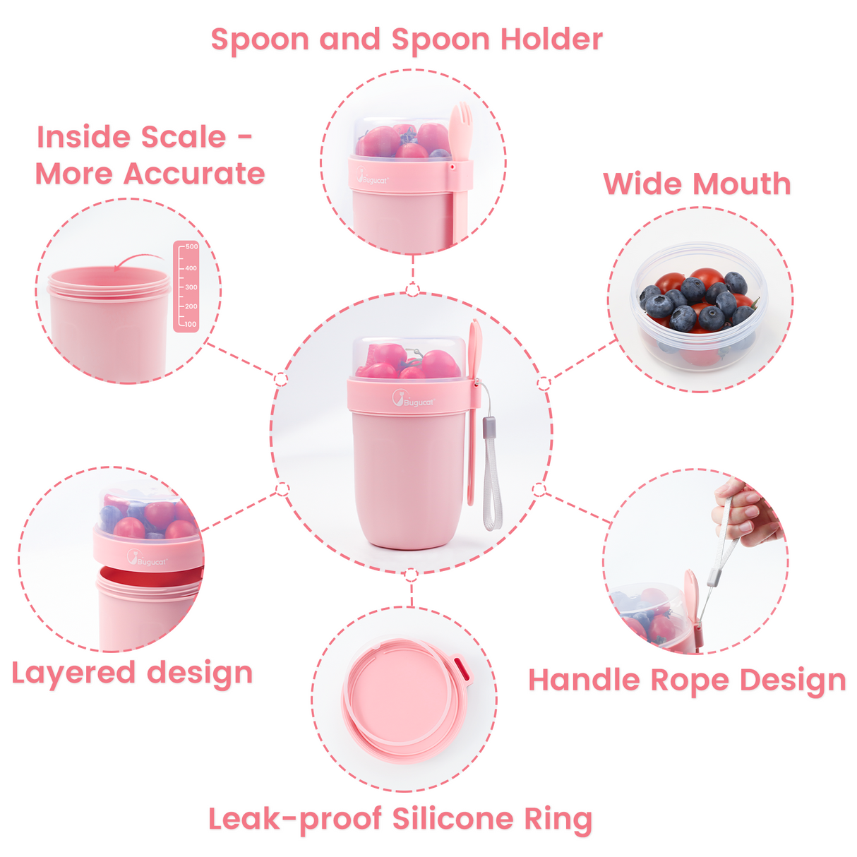 Cereal Cup to go 660ml+260ml, Practical Yogurt Cup & Cereal Cup for Picnics