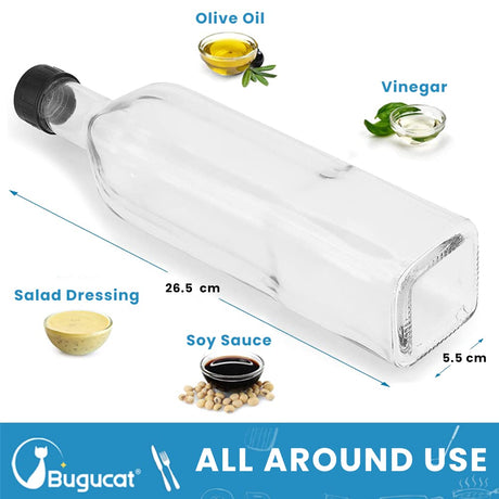 Vinegar Oil Dispenser 2 Pieces, Transparent Olive Oil Dispenser Bottle Glass with Spouhen Grill Pasta Saladt Leak-proof