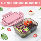 Bento Box for Adults, Bento Lunch Box, 1400ml Lunch Box with 3 Compartments for Cutlery