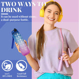 Water Bottle 1L, Drinks Bottle with Straw and Time Markings, Leak Proof Sport Jug Reusable, BPA Free Tritan Water Storage Container for Gym Outdoor Cycling Fitness Outdoor, 1 Click Open