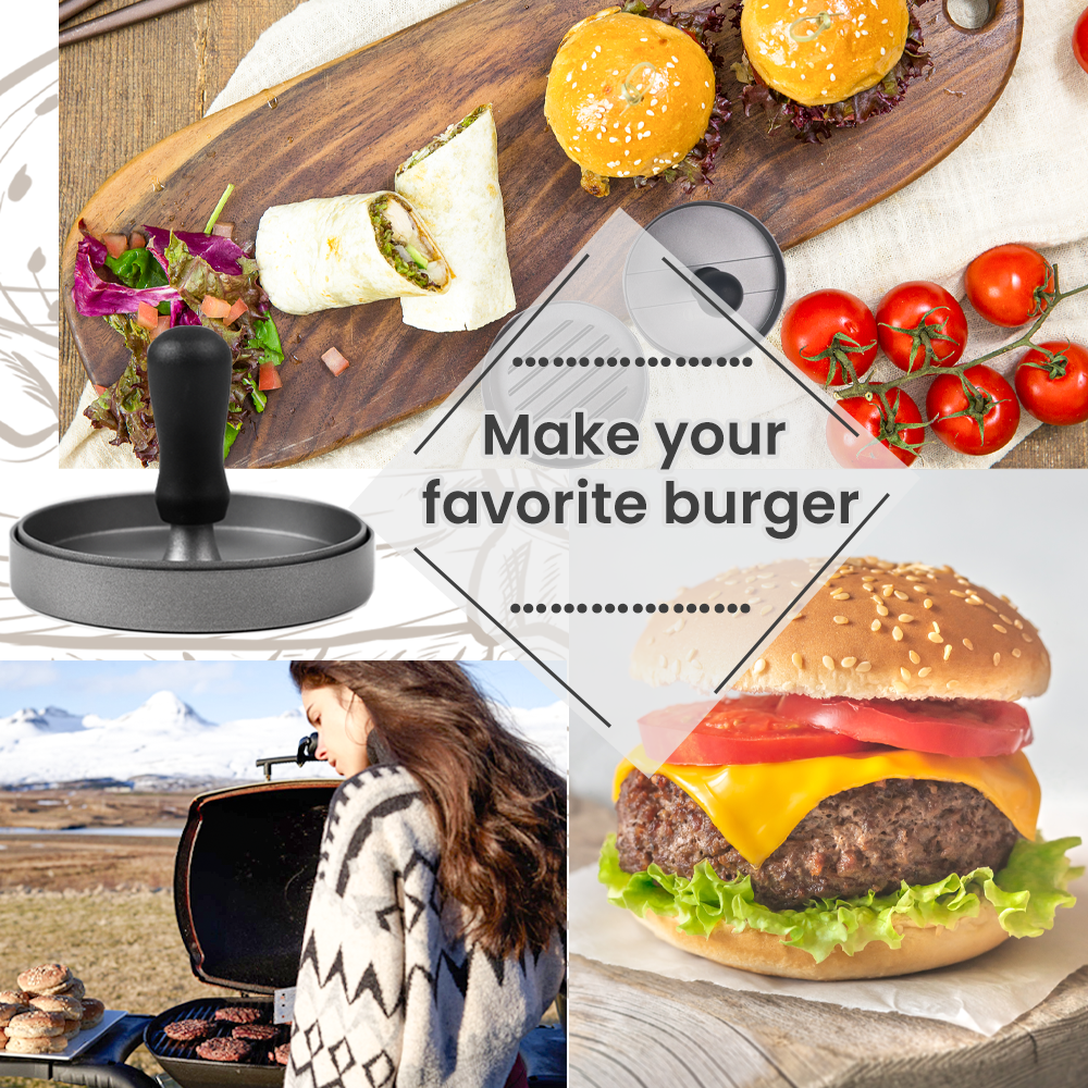 Buguacat Burger Press 50 Patty Papers Set - Antiadhésif Hamburger Press Patty Maker Moule avec des feuilles de papier de cire Patty Viande Boeuf Porc Agneau Fromage Halal Noix Veg Veggie Burger Maker pour Barbecue Barbecue Grill