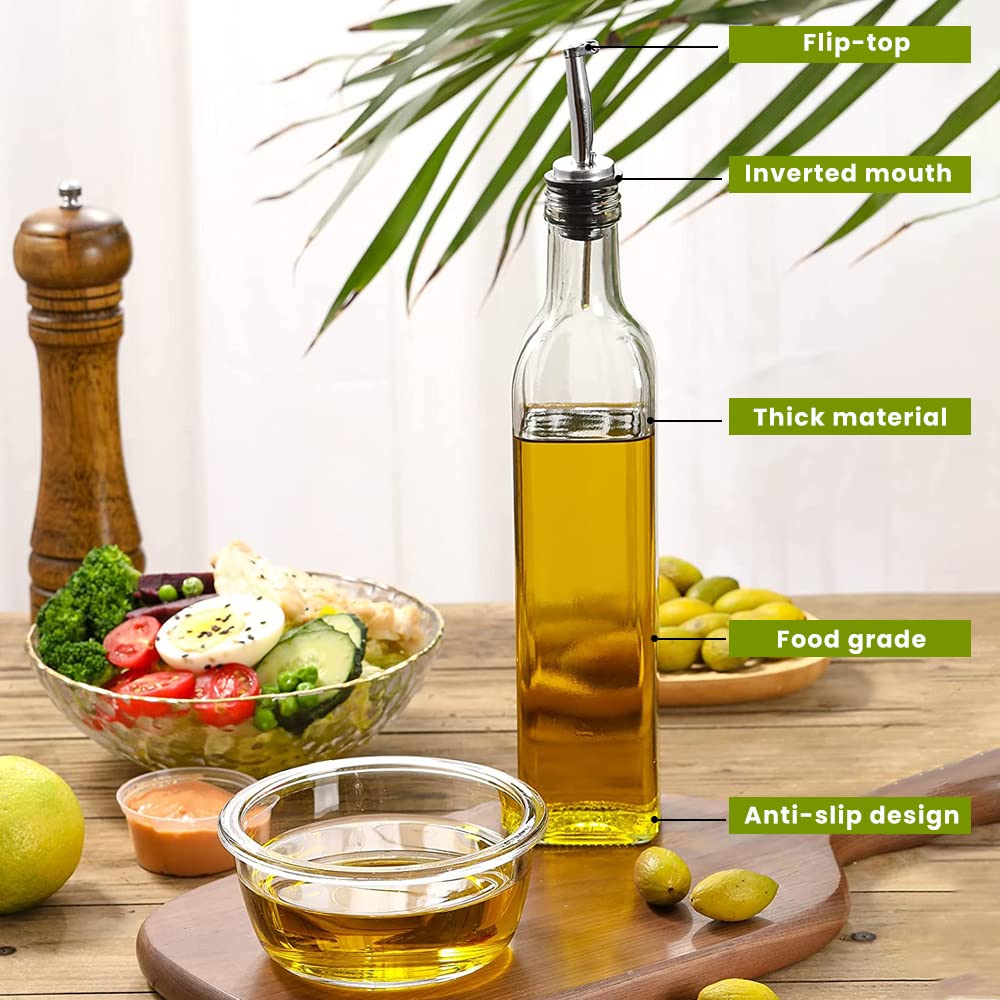 Vinegar Oil Dispenser 2 Pieces, Transparent Olive Oil Dispenser Bottle Glass with Spouhen Grill Pasta Saladt Leak-proof