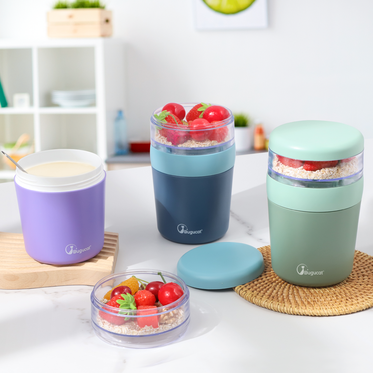 2 in 1 cereal cup to go 500ml+150ml, practical yogurt cup & cereal cup for picnics