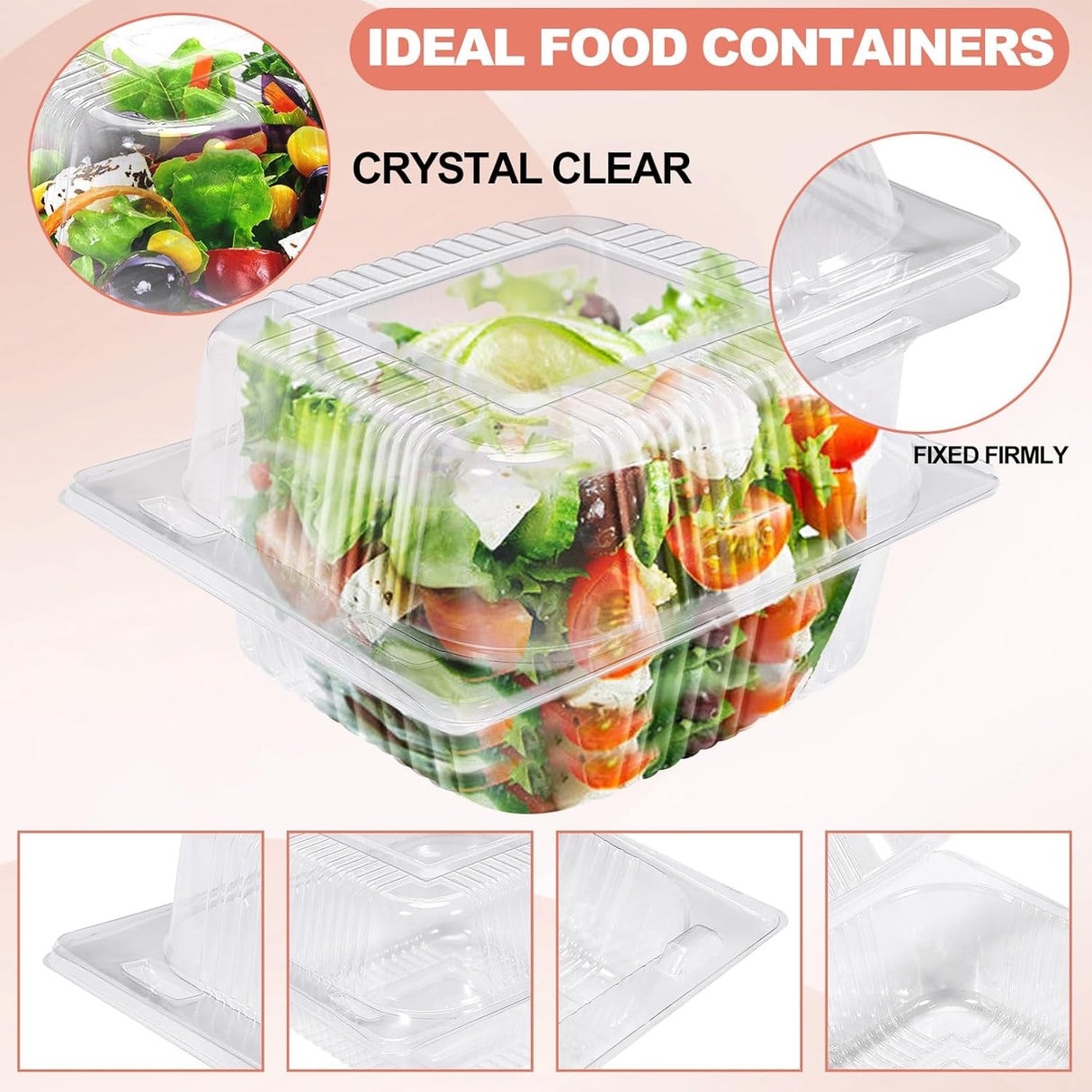 100Pcs Clear Plastic Take Out Containers,Clear Plastic Hinged Food Containers,Disposable Clamshell Dessert Container