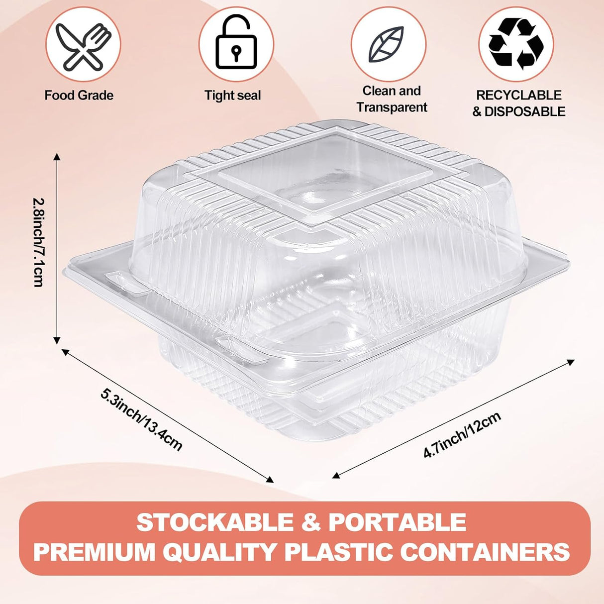 100Pcs Clear Plastic Take Out Containers,Clear Plastic Hinged Food Containers,Disposable Clamshell Dessert Container