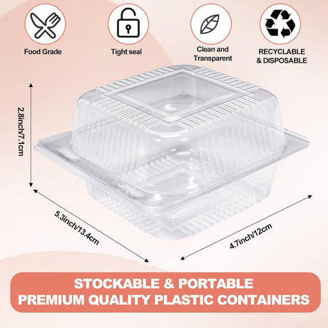 Bugucat 100Pcs Clear Plastic Take Out Containers,Clear Plastic Hinged Food Containers,Disposable Clamshell Dessert Container