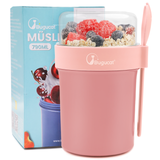 Cereal Cup To Go 560 ml + 230 ml, Yoghurt Cup To Go with Spoon and Lid,Leak-Proof Cereal To Go Cup with Sauce Box