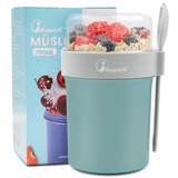 Cereal Cup To Go 560 ml + 230 ml, Yoghurt Cup To Go with Spoon and Lid,Leak-Proof Cereal To Go Cup with Sauce Box