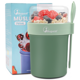 Cereal Cup To Go 560 ml + 230 ml, Yoghurt Cup To Go with Spoon and Lid,Leak-Proof Cereal To Go Cup with Sauce Box