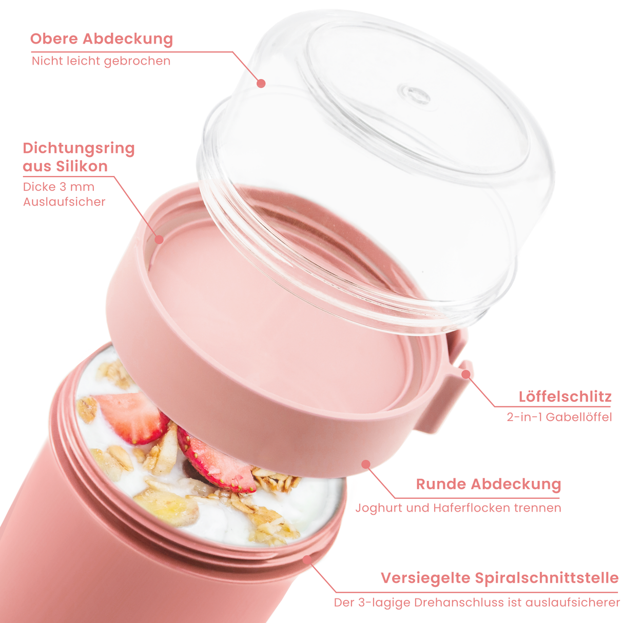 Cereal Cup To Go 560 ml + 230 ml, Yoghurt Cup To Go with Spoon and Lid,Leak-Proof Cereal To Go Cup with Sauce Box