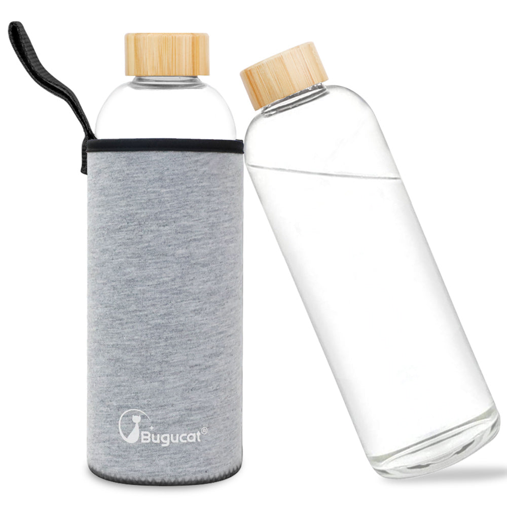 Glass Water Bottle 1000ML, Glass Drinking Bottle with Protective